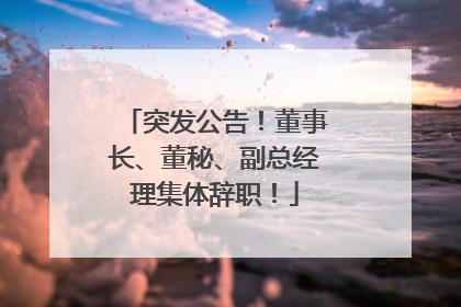 突发公告！董事长、董秘、副总经理集体辞职！