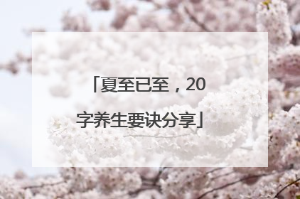 夏至已至，20字养生要诀分享