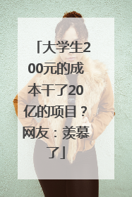 大学生200元的成本干了20亿的项目？网友：羡慕了